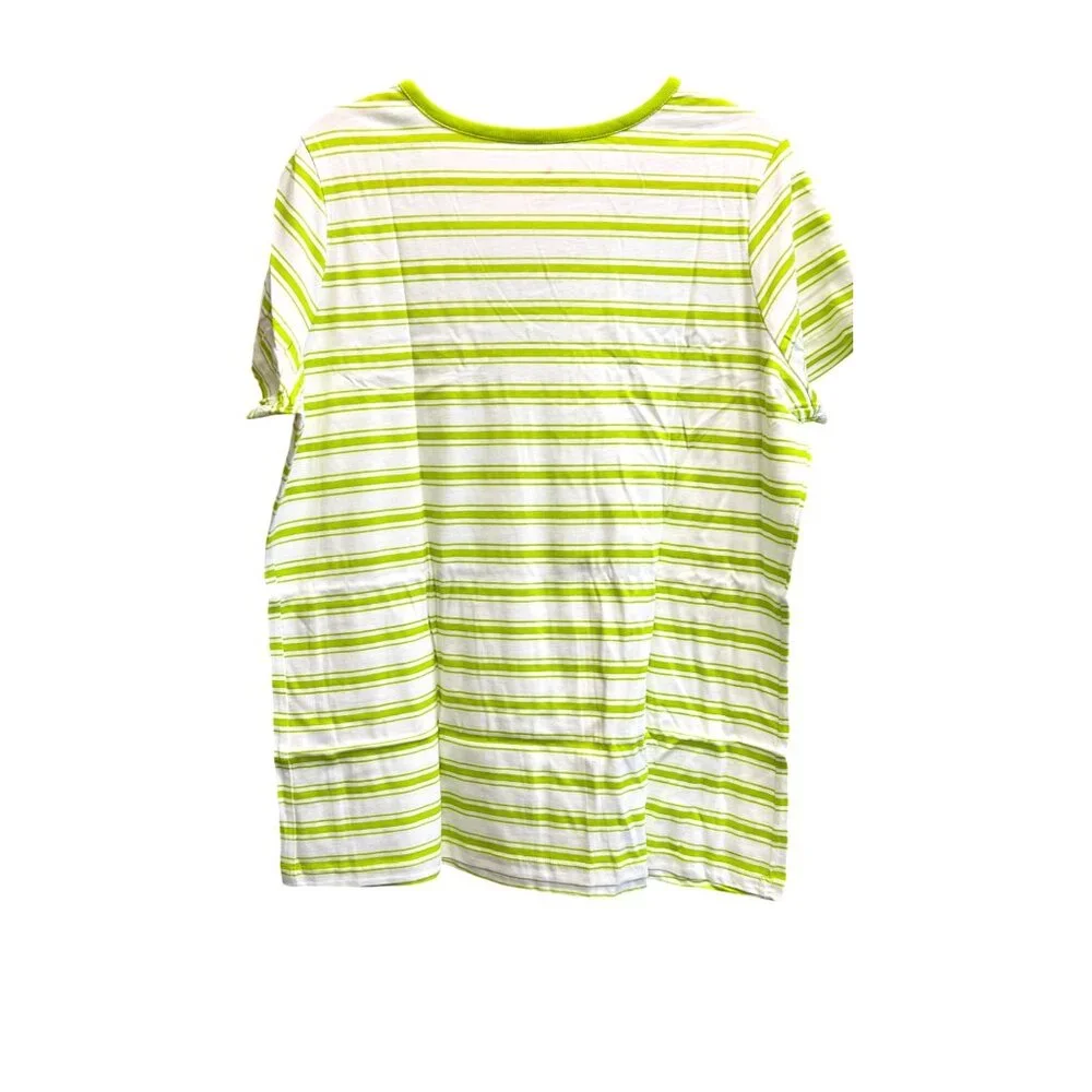 Woman Within Green & White Striped V-Neck T-Shirt Short Sleeve Size Large - Picture 2 of 5